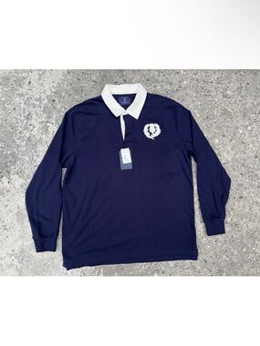 Brook Taverner Scotland Pure Cotton Rugby Shirt 2XL Navy Blue NWT